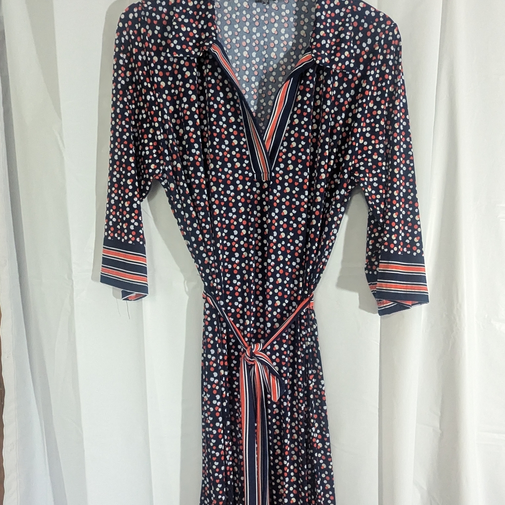 Mlle Gabrielle Women’s plus size 2X Polka dot Belted 3/4 Sleeve Midi Dress